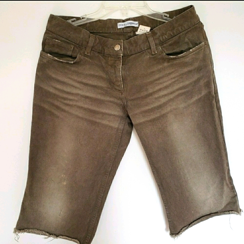 Y2K Dolce & Gabbana Vintage 90s 2000 Olive Green Denim Jorts Bermuda Short IT 44